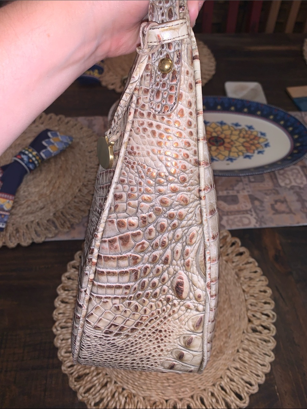 Brahmin croc embossed tan and rose gold handbag purse - Picture 10 of 14